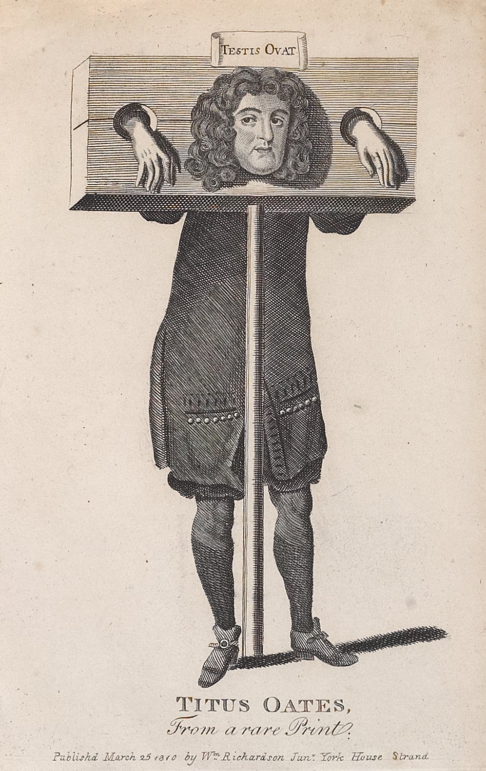 Print depicting Titus Oates standing in the stocks